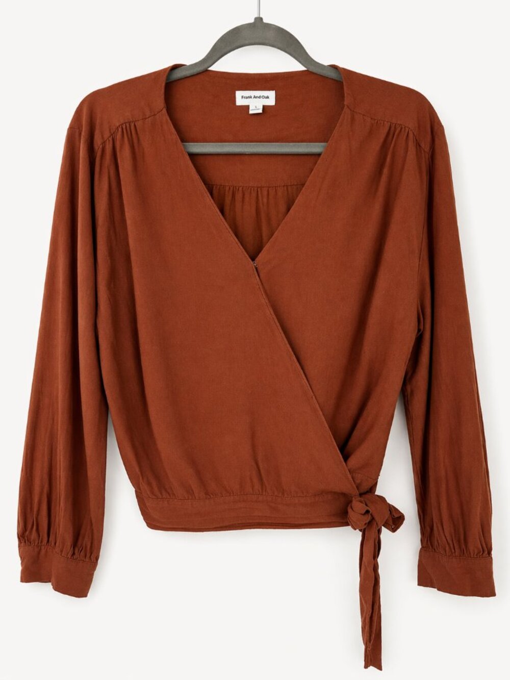 Frank And Oak Rust Wrap Blouse Tie Front Long Sleeve
